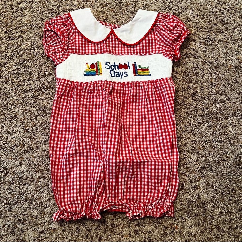Smockingbird Red Gingham Smocked School Days Romper